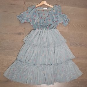 SHE SU STUDIO Tulle Pleated Floral Dress